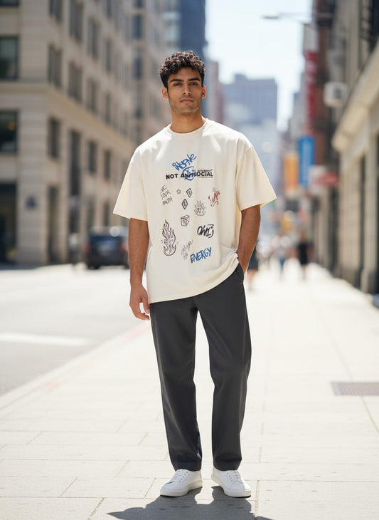 Not Antisocial Graphic T-Shirt — Doodle Sketch Streetwear Tee