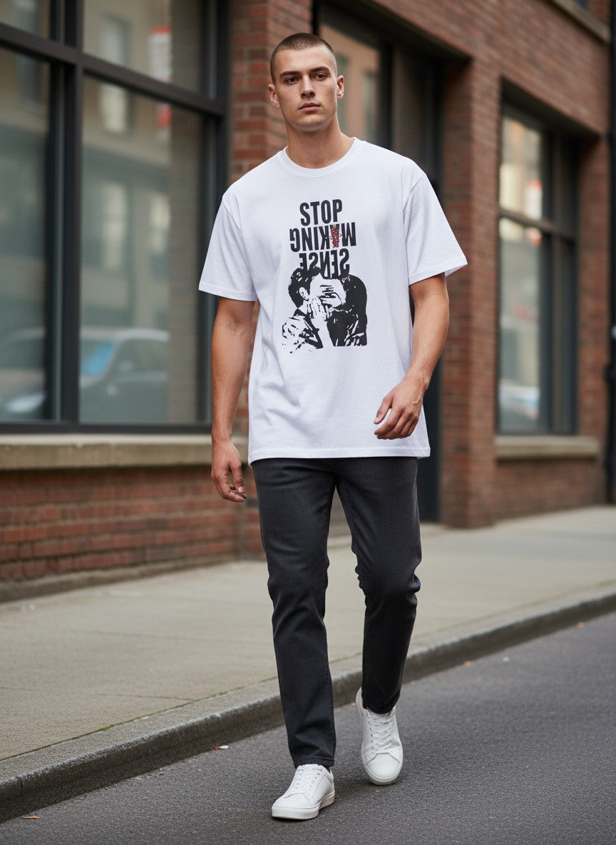Stop Making Sense T-Shirt | Retro Kiss Silhouette, Band Lyric Tee