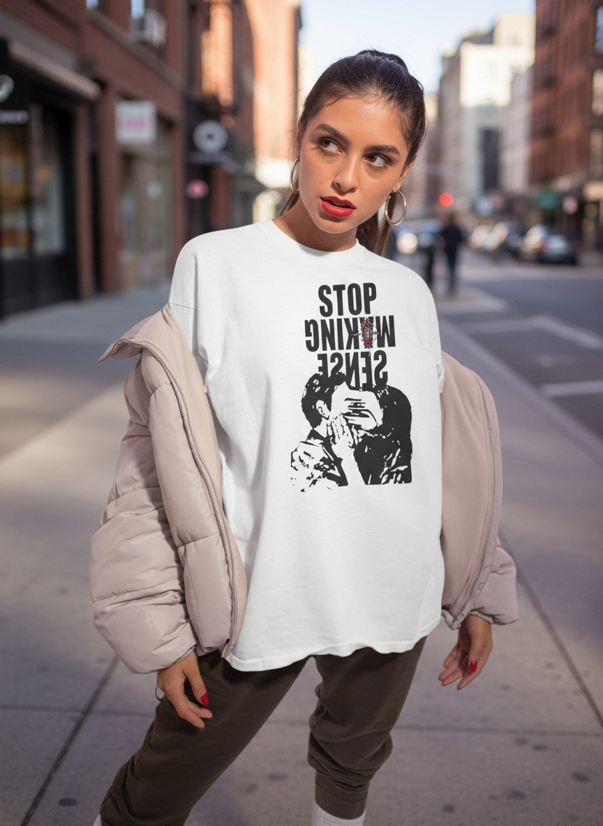 Stop Making Sense T-Shirt | Retro Kiss Silhouette, Band Lyric Tee